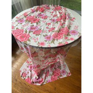 Vintage 1950s curtain, sheer floral pink, single pleated panel, long, narrow